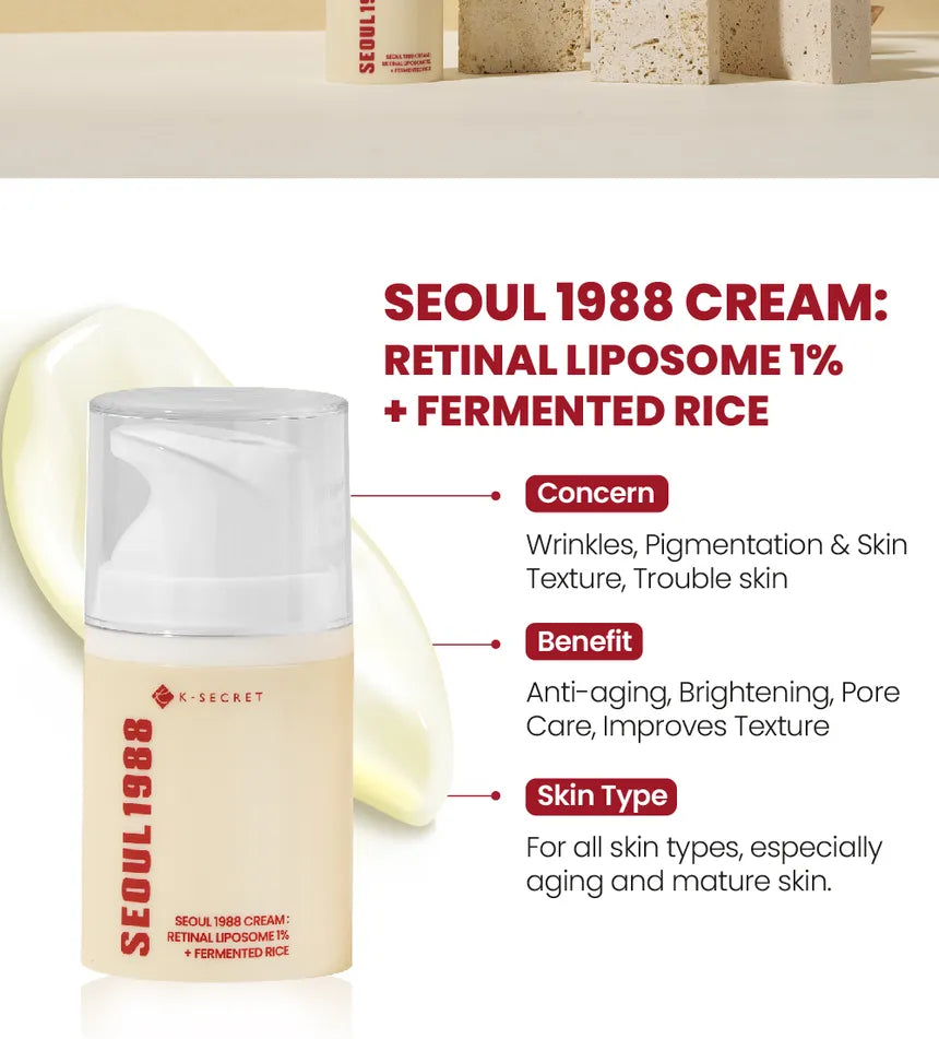KSECRET - Crema Facial SEOUL 1988 Cream : Liposoma de Retinal 1% + Arroz fermentado