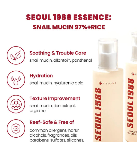 KSECRET - Sérum Facial SEOUL 1988 Essence : 97% Baba de Caracol + Arroz